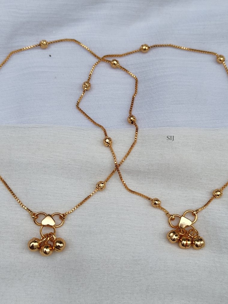 Gold Plated Chain Anklets with Golden Beads