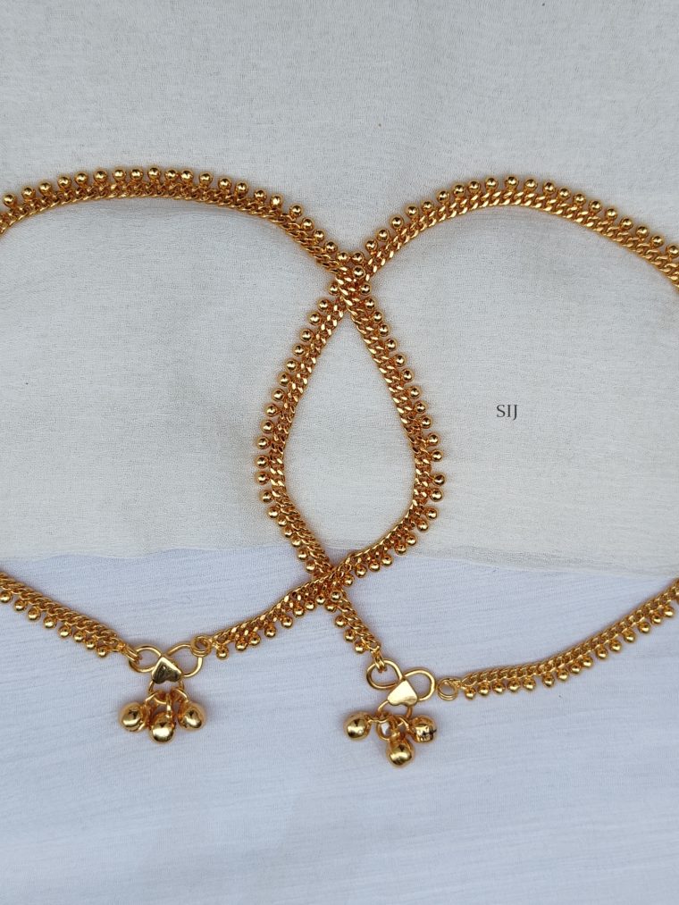 Gold Plated Chain Design Anklets with Gold Beads