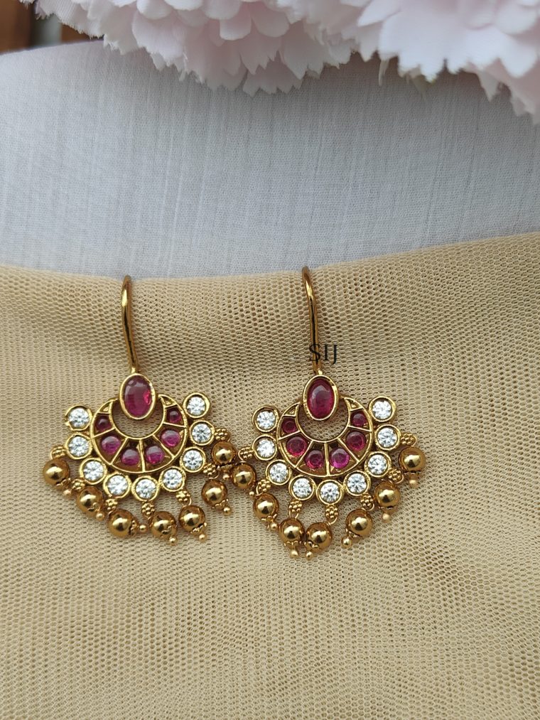 Imitation Ruby White Kemp Stones Hook Earrings