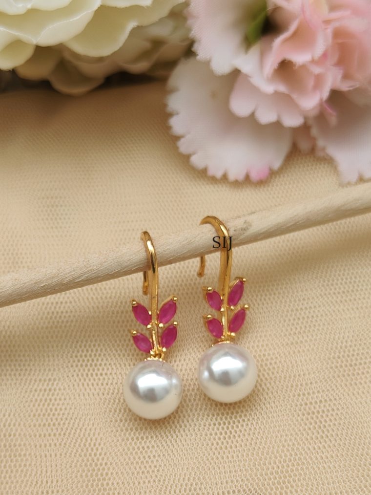 Traditional Ruby With Pearl Drop Hook Earrings