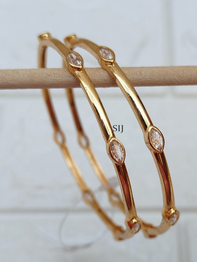 Imitation Gold Plated Bangles With Big White Stones