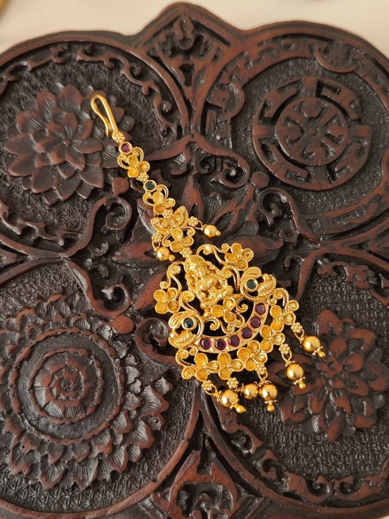 Antique Gold Beads With Lakshmi Tikka