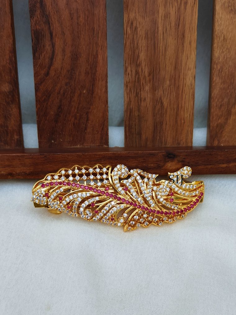 Traditional White And Pink Stones Hair Clip