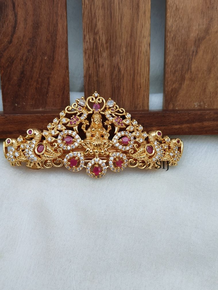 Antique Lakshmi Design White And Pink Stones Hair Clip