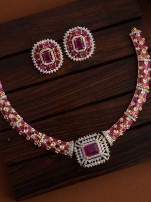 Imitation Ruby and AD Stones Kante Necklace