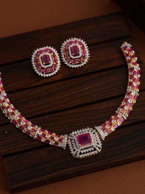 Imitation Ruby and AD Stones Kante Necklace