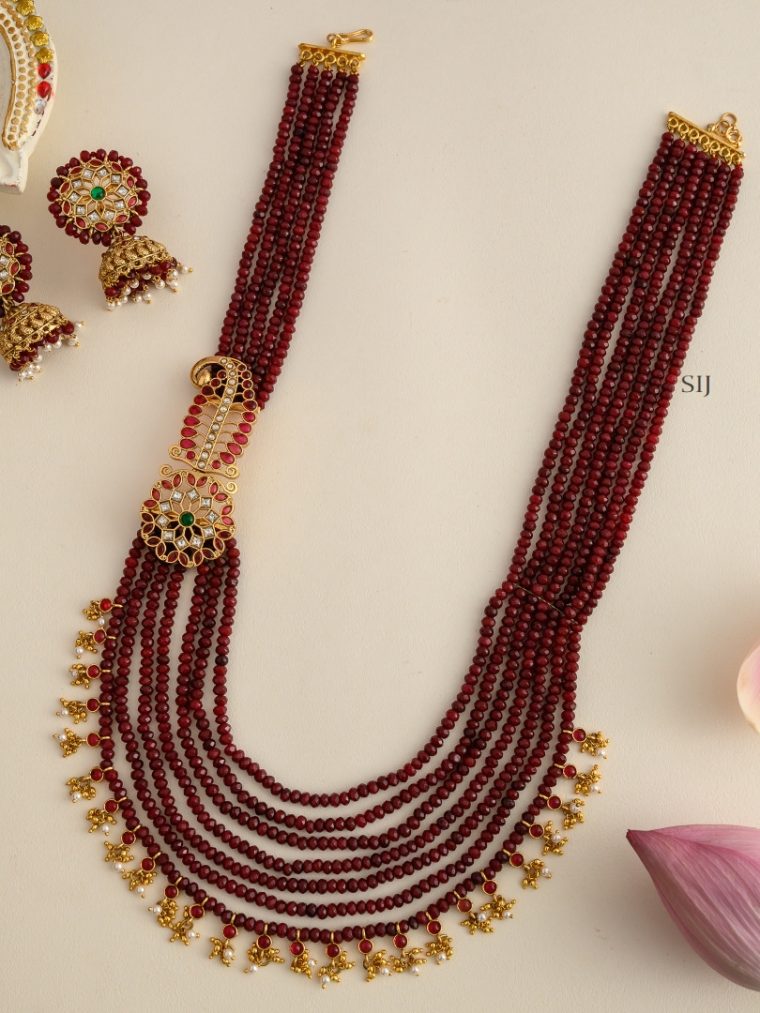 Multi Layers Maroon Red Beads Haram with Side Pendant