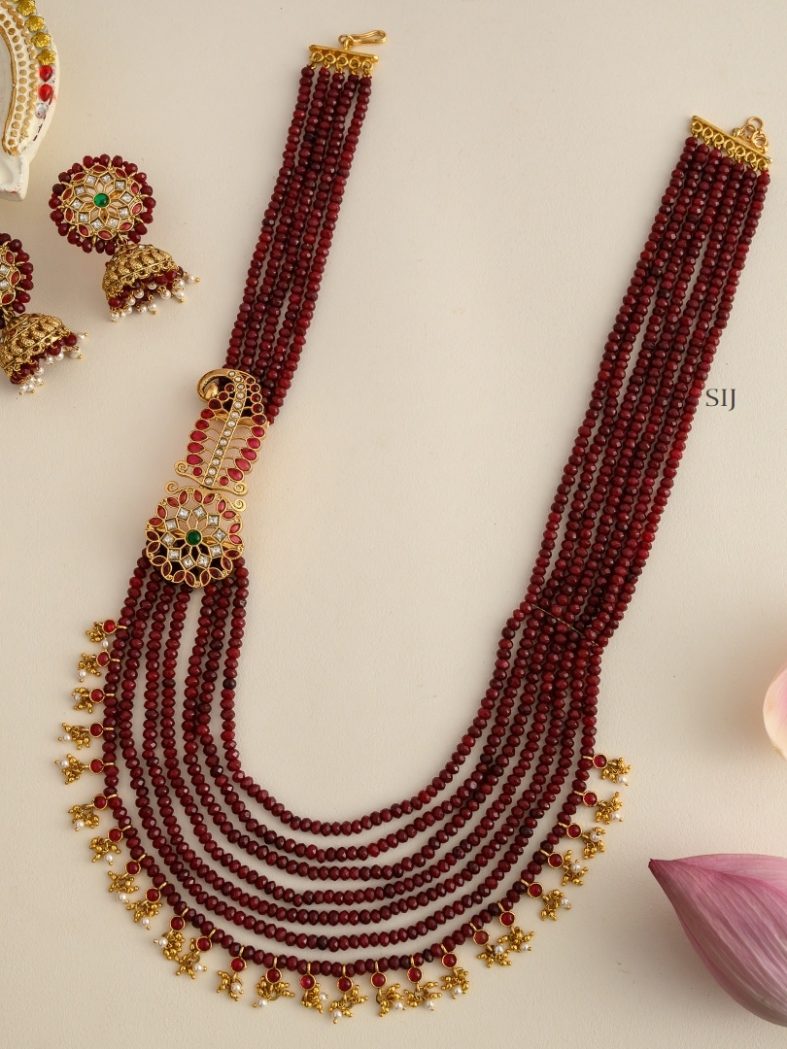 Multi Layers Maroon Red Beads Haram with Side Pendant