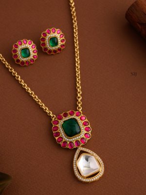 Gold Plated Chain with Kundan Jadau Pendant