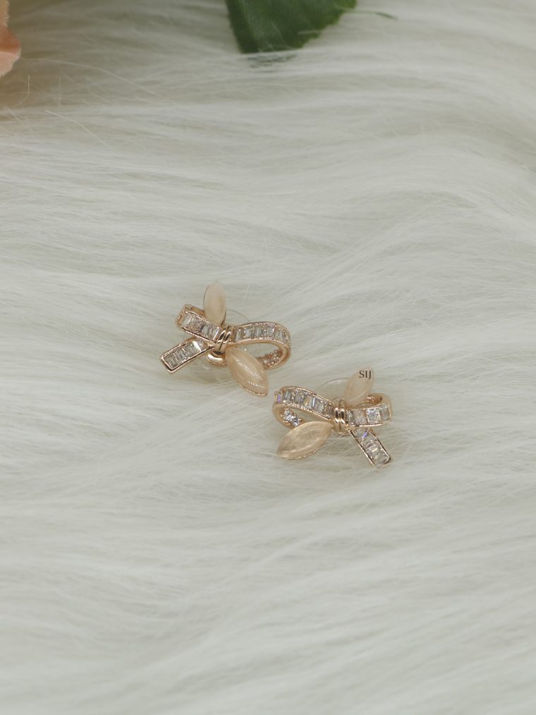 Imitation Ribbon Design Rose Gold Ear Studs