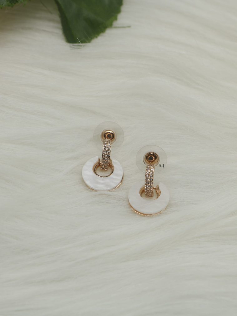 Rose Gold Mother Pearl Hoop Design Ear Studs