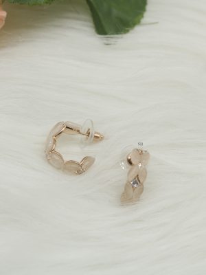 Rose Gold Pearls and White Stone Hoop Design Ear Studs