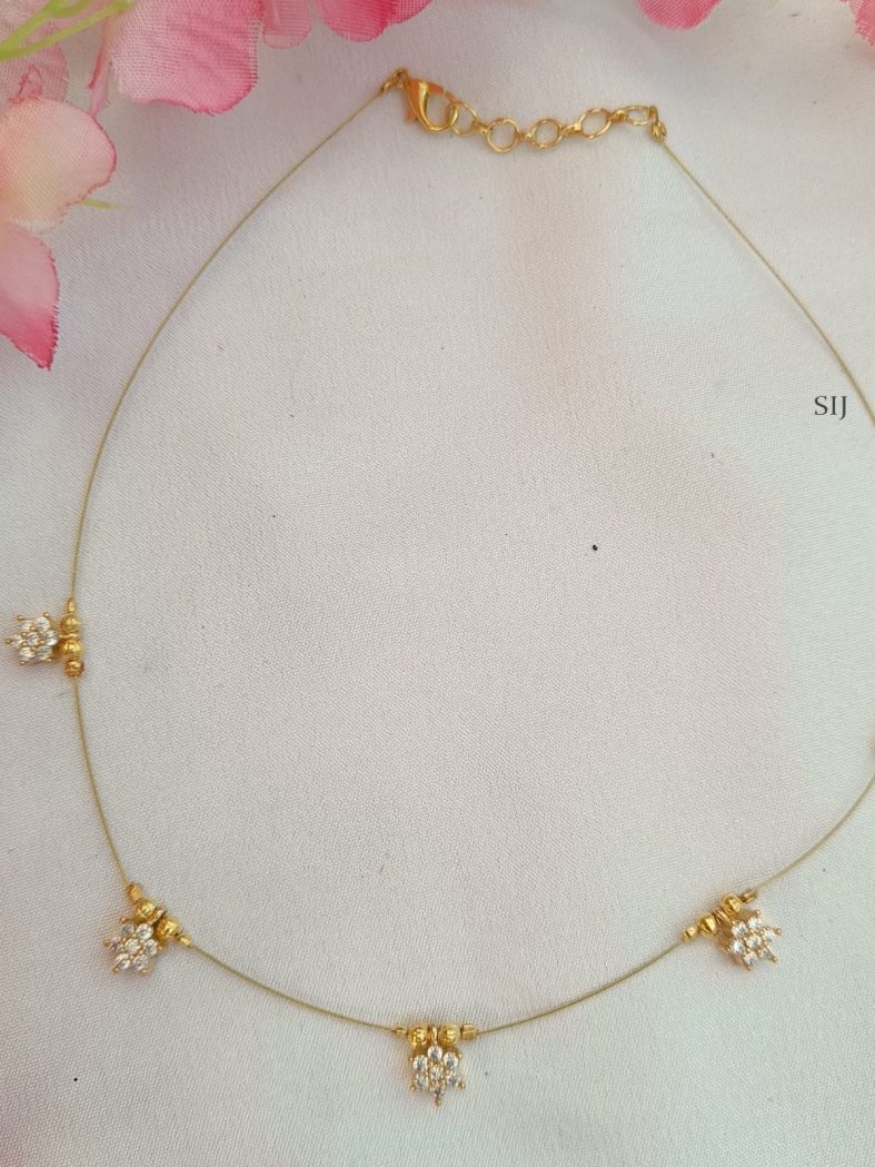 Gold Plated White Stones Flowers Invisible Necklace