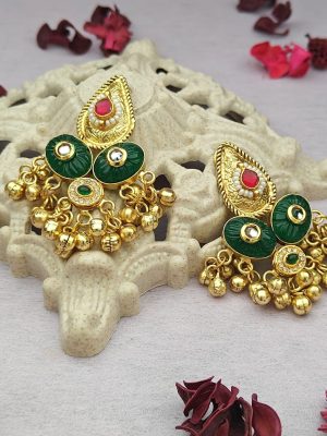 Gold Plated Ghungroo Embellished Stone Studded Earrings