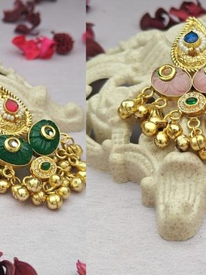 Gold Plated Ghungroo Embellished Stone Studded Earrings