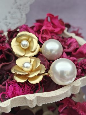 Rose Flower Pearl Studded Earrings with Pearl Hangings