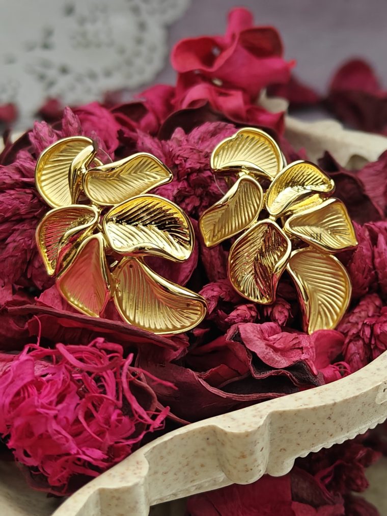 Gold Finish Twist Petal Shape Earrings