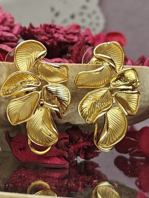 Gold Finish Twist Petal Shape Earrings