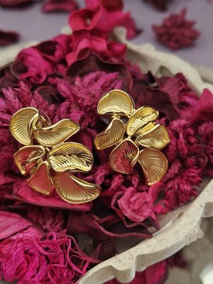 Gold Finish Twist Petal Shape Earrings