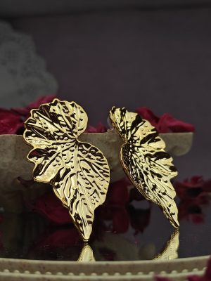 Gold Finish Leaf Design Earrings