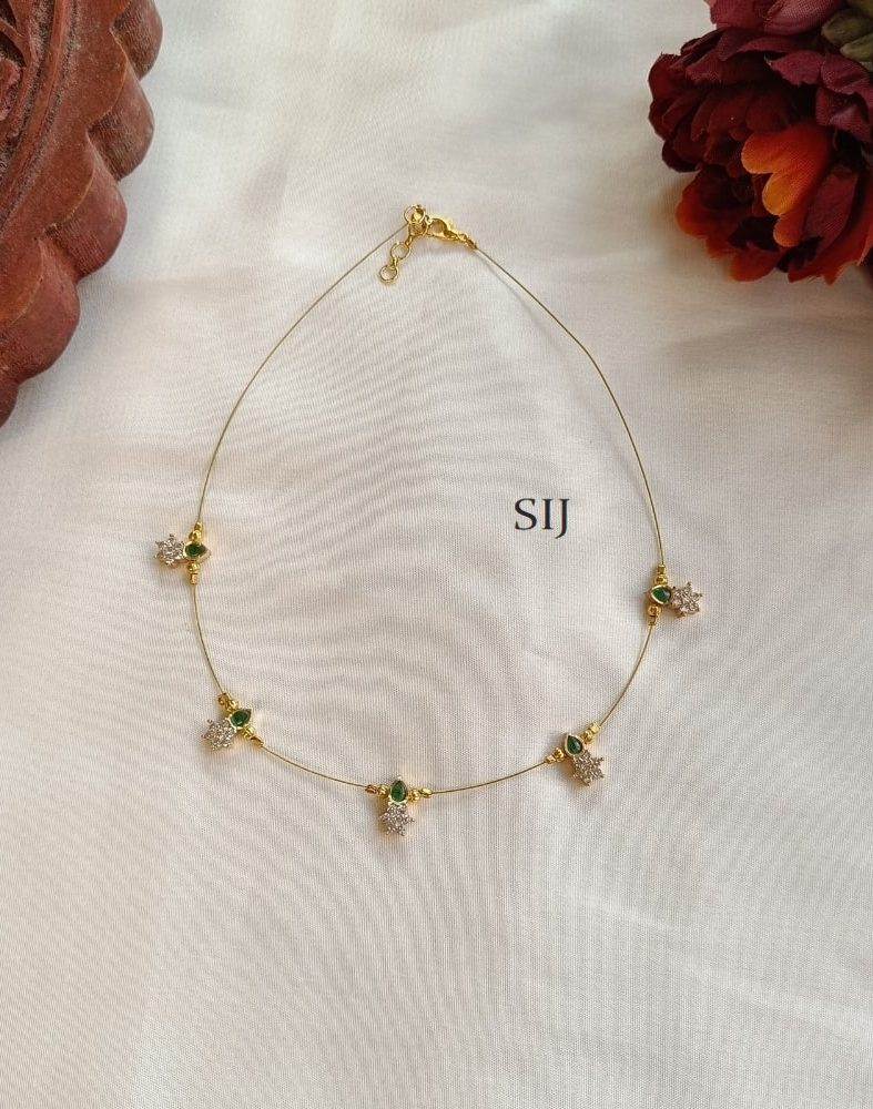 Green and White Stone Flowers Invisible Necklace