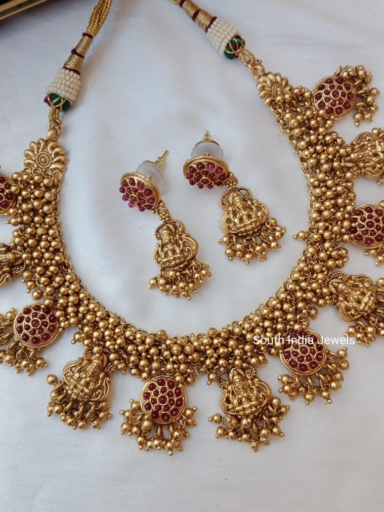 Goddess Lakshmi Gold Beads Necklace