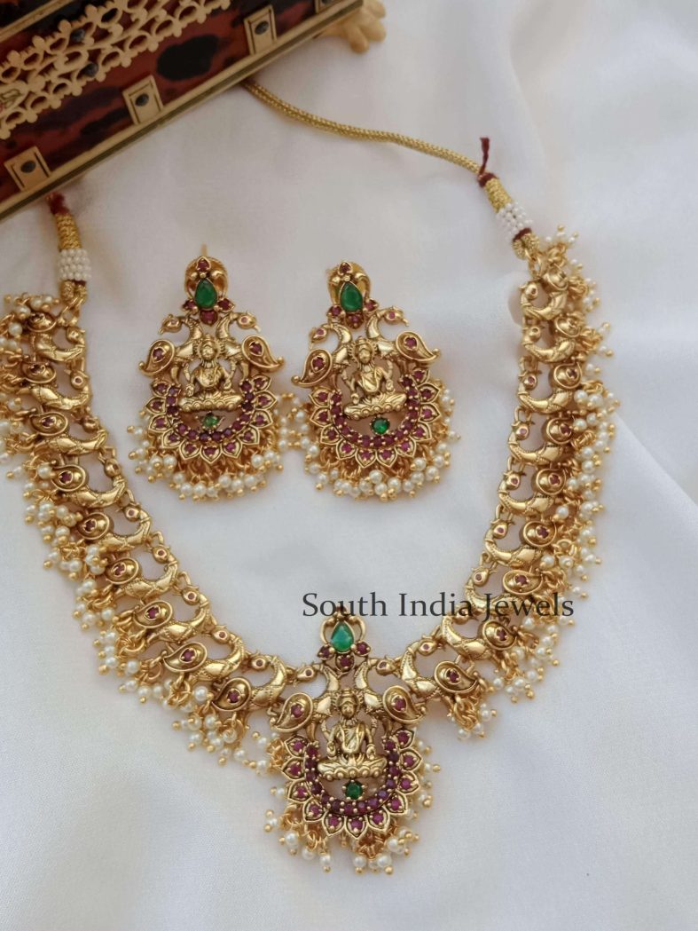 Traditional Peacock and Lakshmi Guttapusalu Necklace