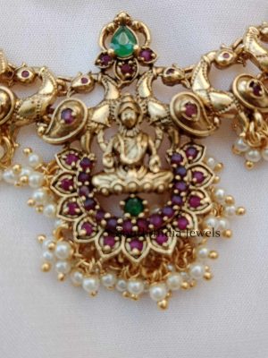 Traditional Peacock and Lakshmi Guttapusalu Necklace