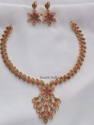 Wonderful Ruby and Emerald Leaf Neckset