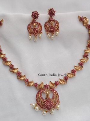 Attractive Peacock Motif Ruby Stones Neckset