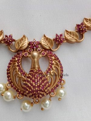 Attractive Peacock Motif Ruby Stones Neckset