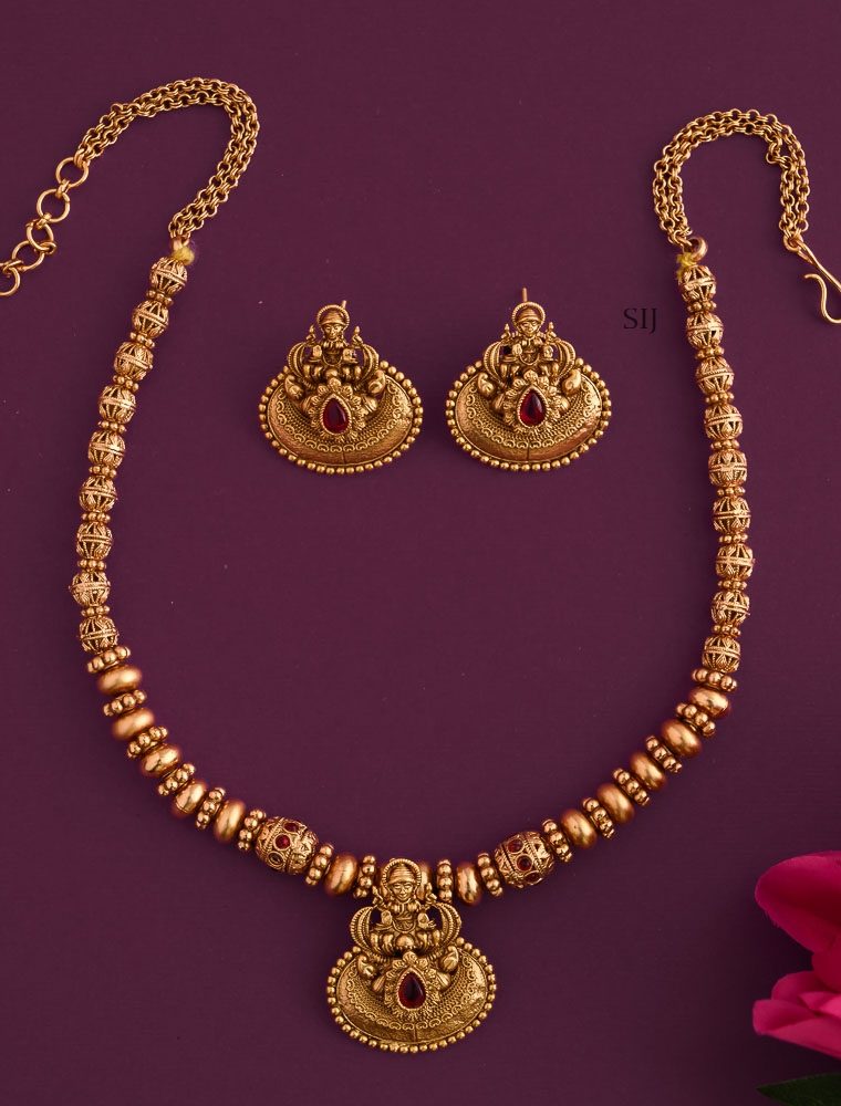 Traditional Lakshmi Pendant Necklace with Gold Balls