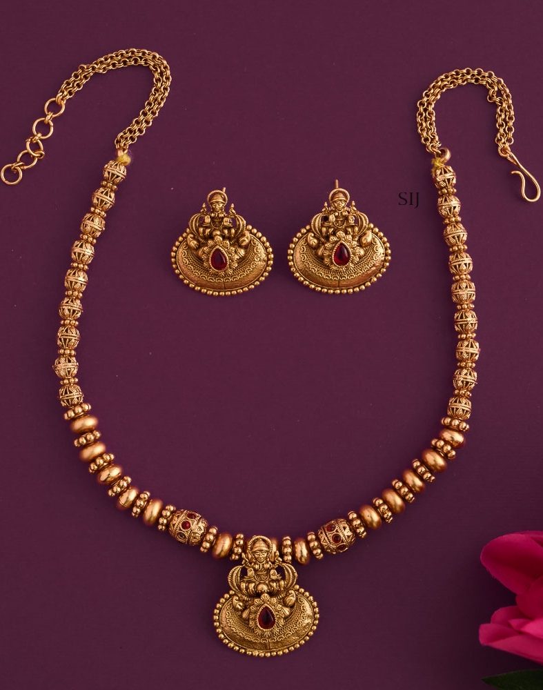 Traditional Lakshmi Pendant Necklace with Gold Balls