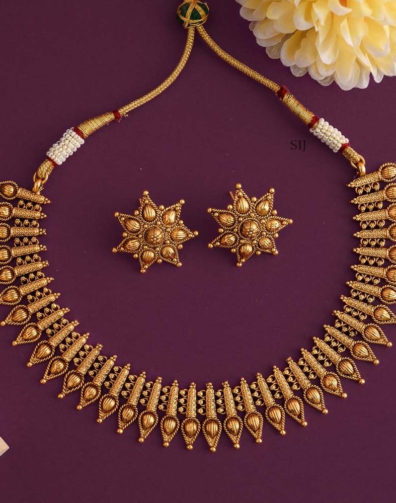 Gold Finish Mullai Mottu Design Necklace