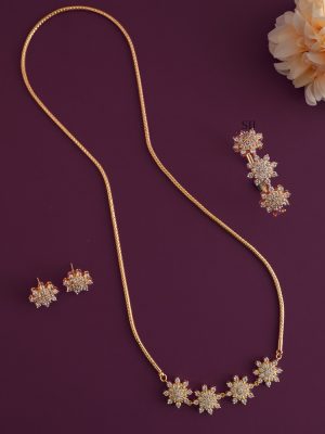 Gold Finish Flower Design Pendant Mugappu Chain with Bracelet