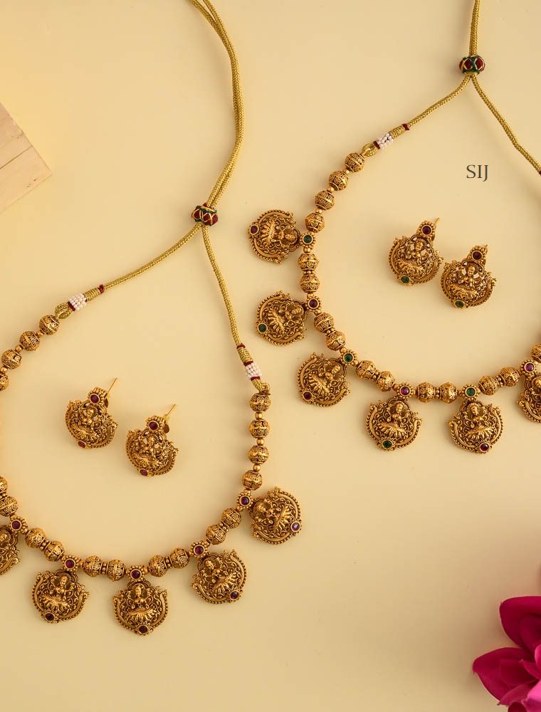 Traditional Lakshmi Drops Necklace with Gold Beads