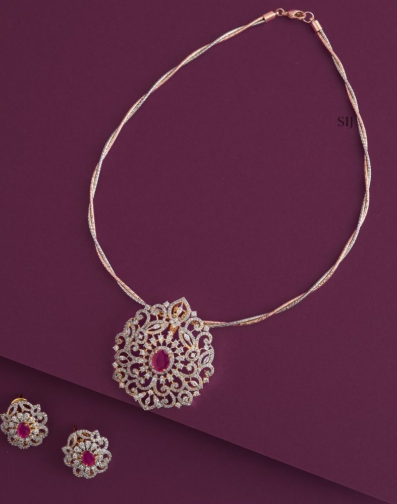 Imitation Invisible Chain with Ruby and White Stones Pendant