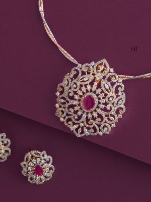 Imitation Invisible Chain with Ruby and White Stones Pendant