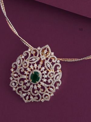 Invisible Chain with Green and White Stones Pendant