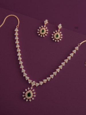 18 Carat Diamond Replica Necklace with Green Stone Pendant