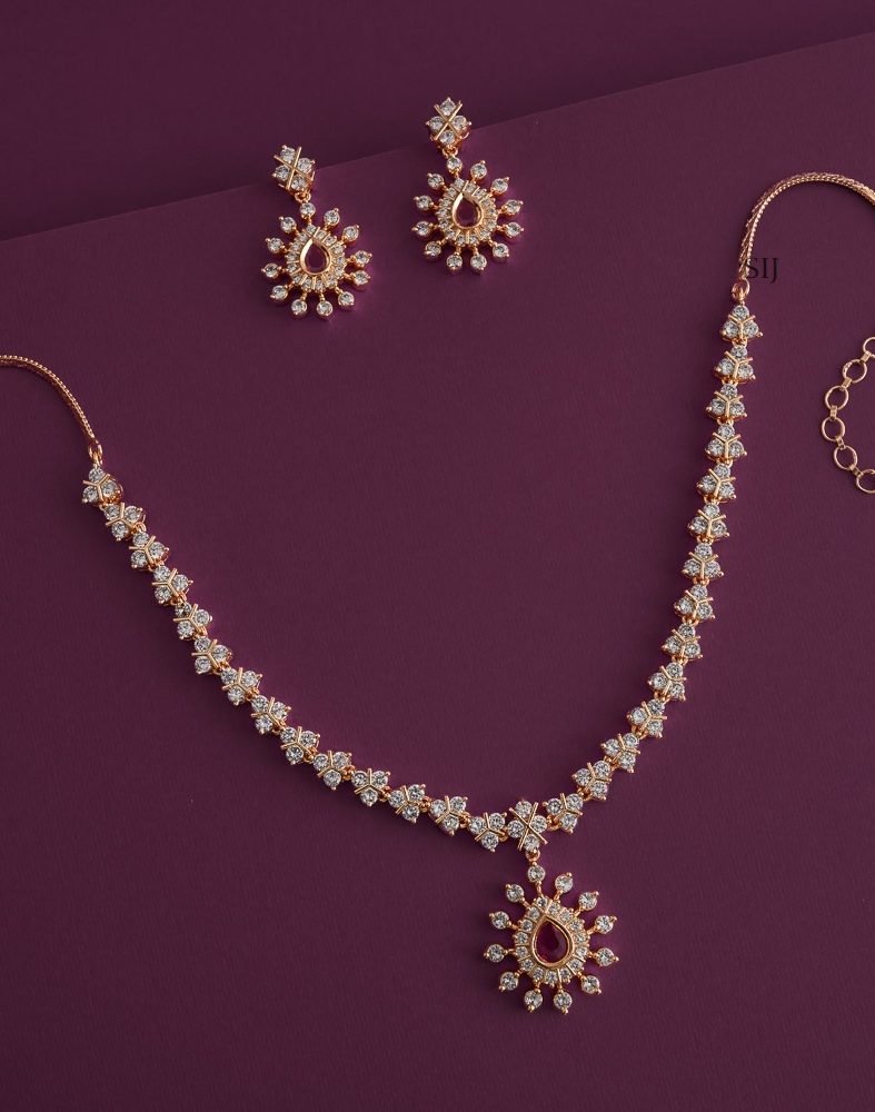 18 Carat Diamond Replica Necklace with Ruby Stone Pendant