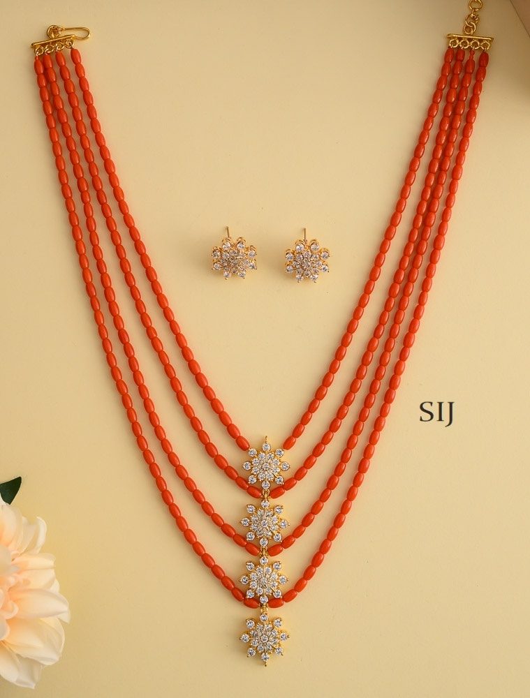 Imitation Four Layered Coral Necklace