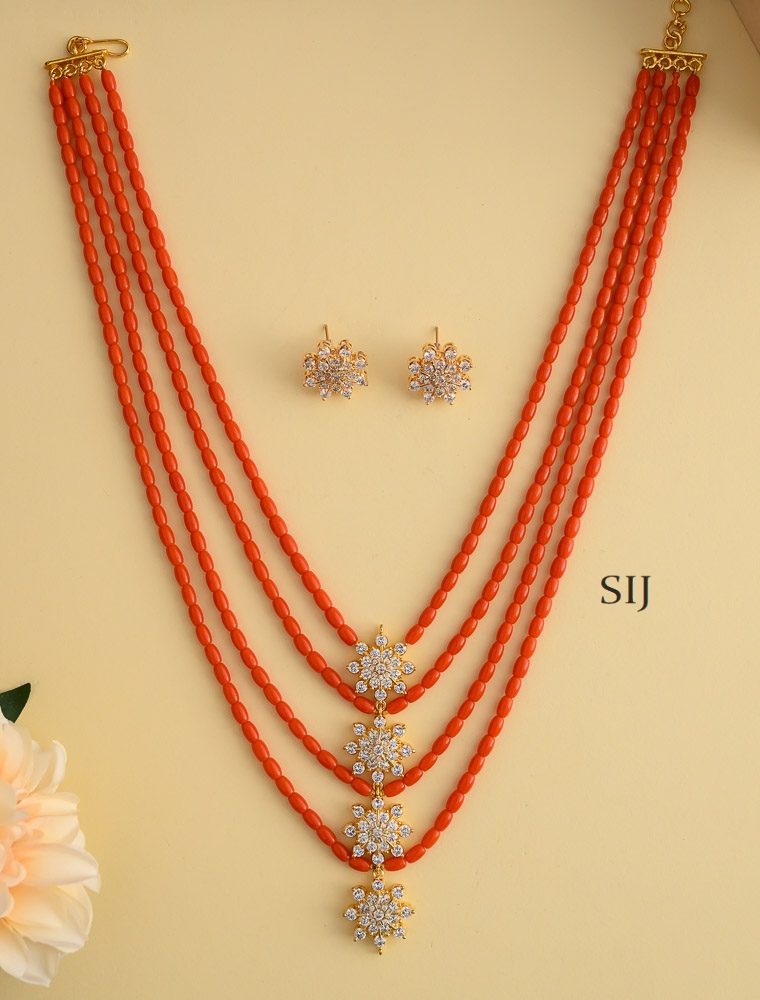 Imitation Four Layered Coral Necklace