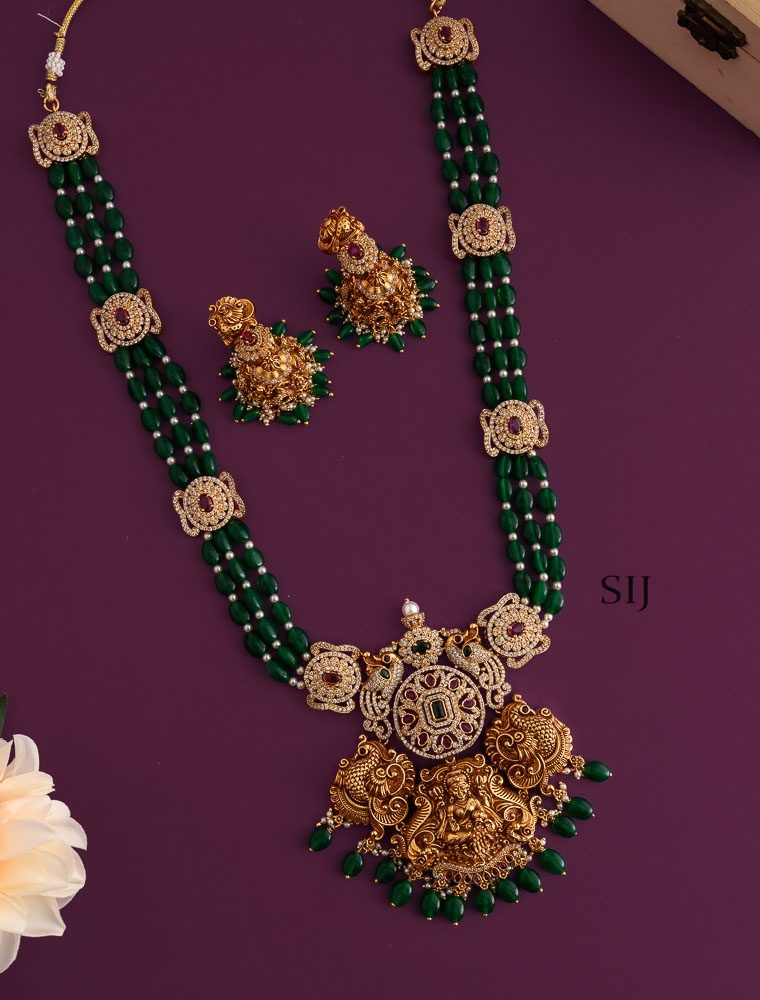 Imitation Green Beaded Lakshmi Haram