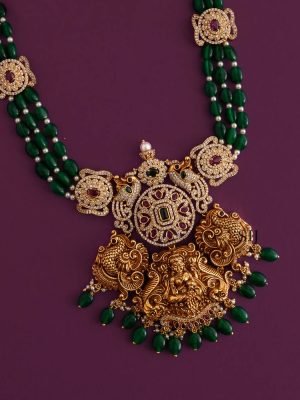 Imitation Green Beaded Lakshmi Haram