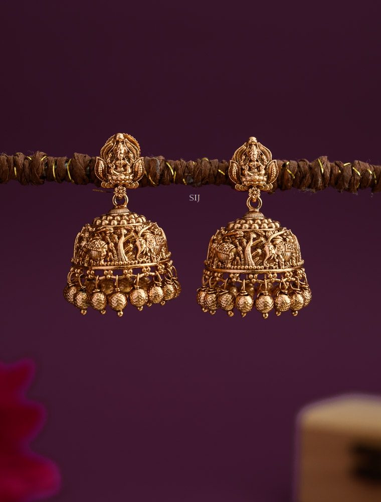 Traditional Lakshmi Jhumkas with Gold Beads Hangings