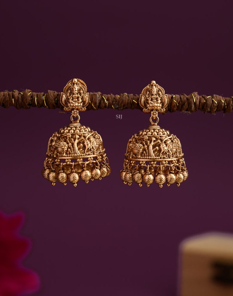 Traditional Lakshmi Jhumkas with Gold Beads Hangings