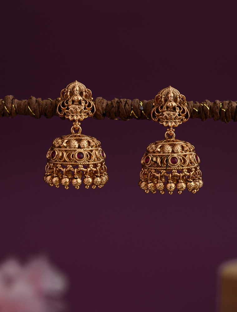 Antique Lakshmi Kemp Stones Jhumkas