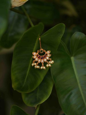 Gold Plated Kemp Stones Chand Bali Hook Earrings