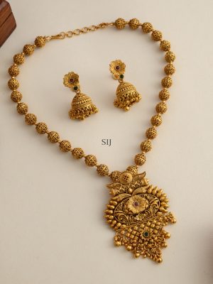 Antique Finish Beaded Haram With Jhumkas